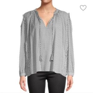 Sundays Summerton Printed Peasant Top Blouse Web Print Women's Size L